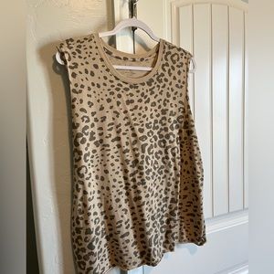 Light washed leopard wide sleeve tank top
